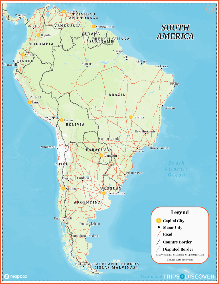 Map Of South America With Countries Capitals Holidays