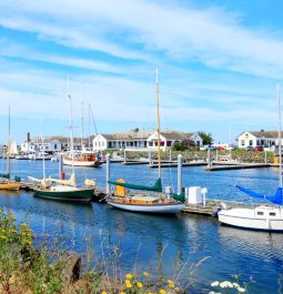 Port Townsend, WA. Downtown marina with boats and historical buildings.