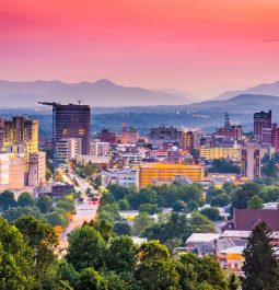 Asheville, North Carolina, USA at twilight.