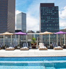 rooftop pool with loungers set amidst the denver cityscape