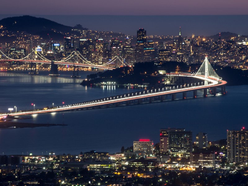 Aerial view of San Francisco from Grizzly Peak in Berkeley.