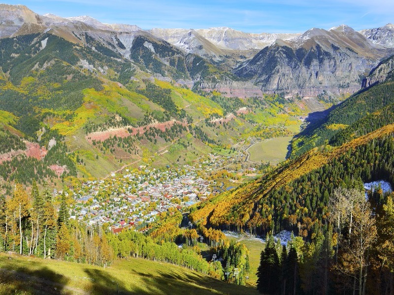 Telluride, Colorado surrounded by mountains