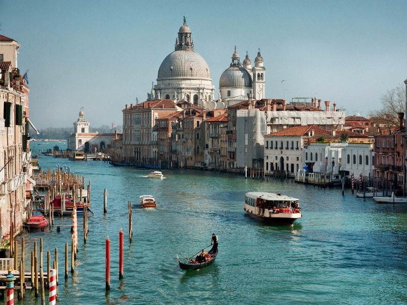 View of the canals, boats in Venice, Italy