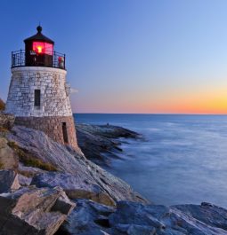 lighthouse on coast of newport rhode island