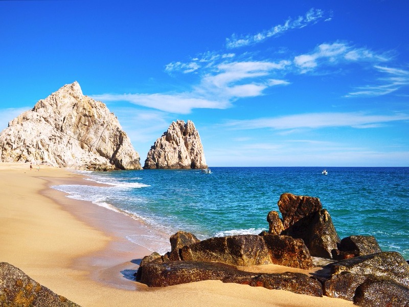 Pristine beach with stunning rock formations and turquoise water