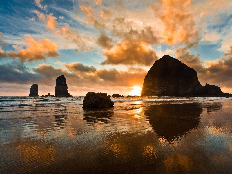 Haystack Rock at sunset, Cannon Beach