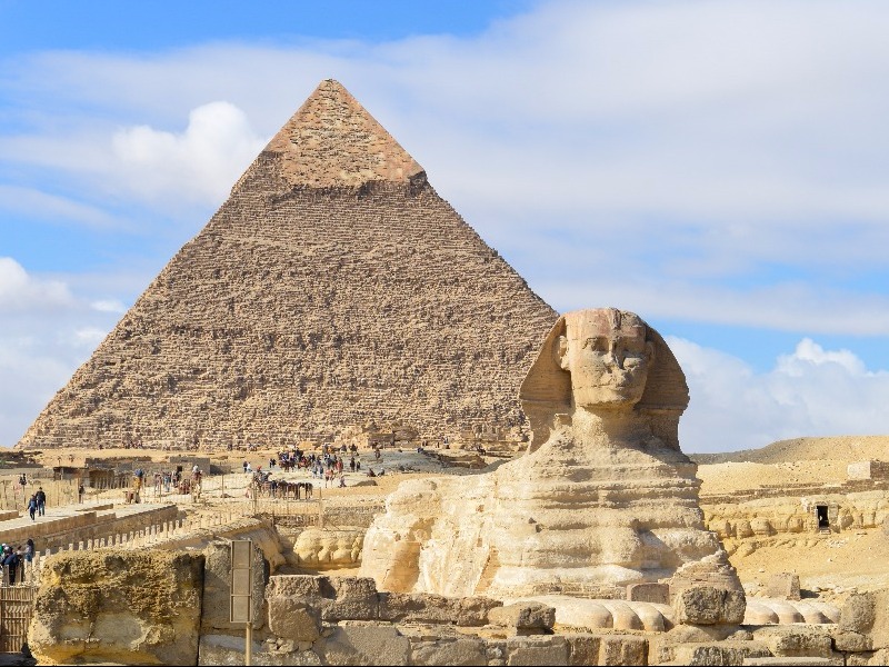 Sphinx and Giza Pyramids in Cairo, Egypt