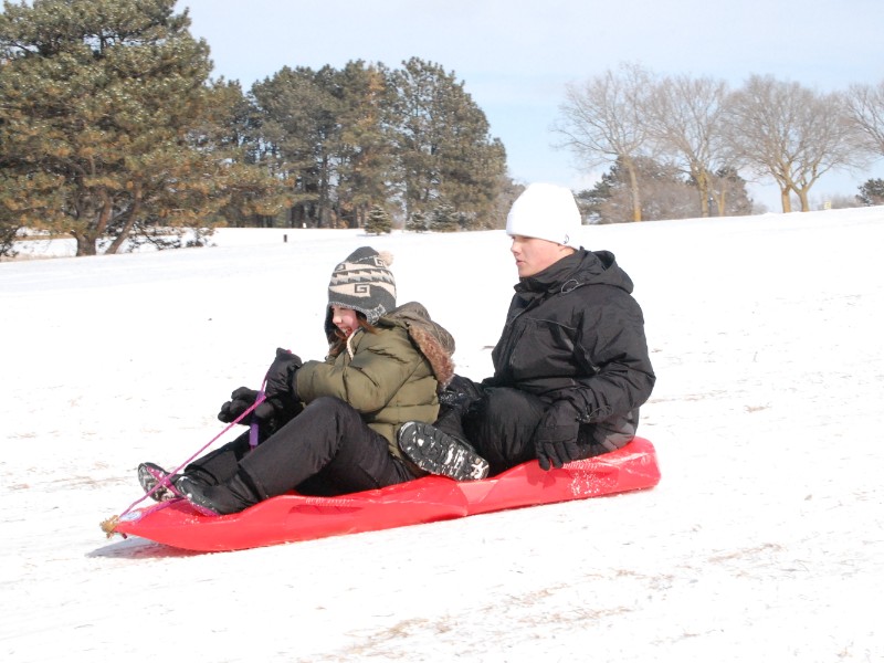 Sledding in Pioneer Park, Nebraska