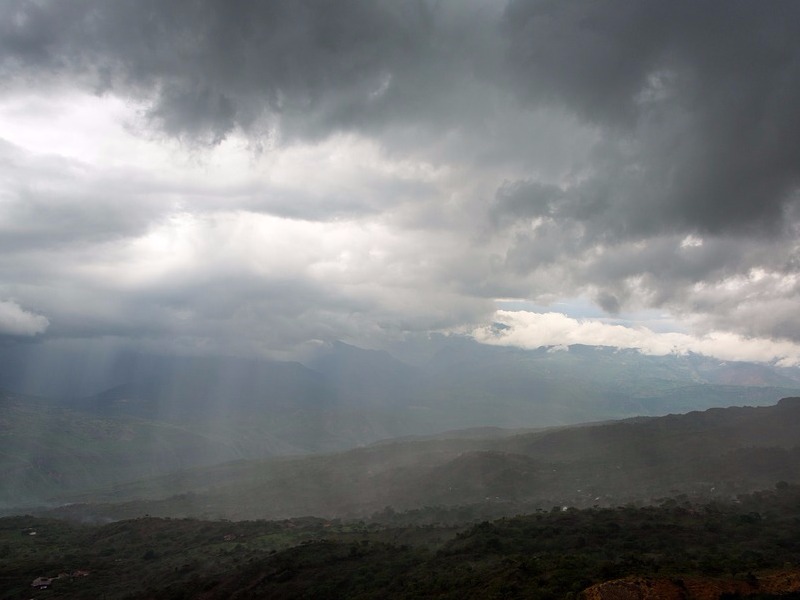 Strong storm over a valley in Colombia