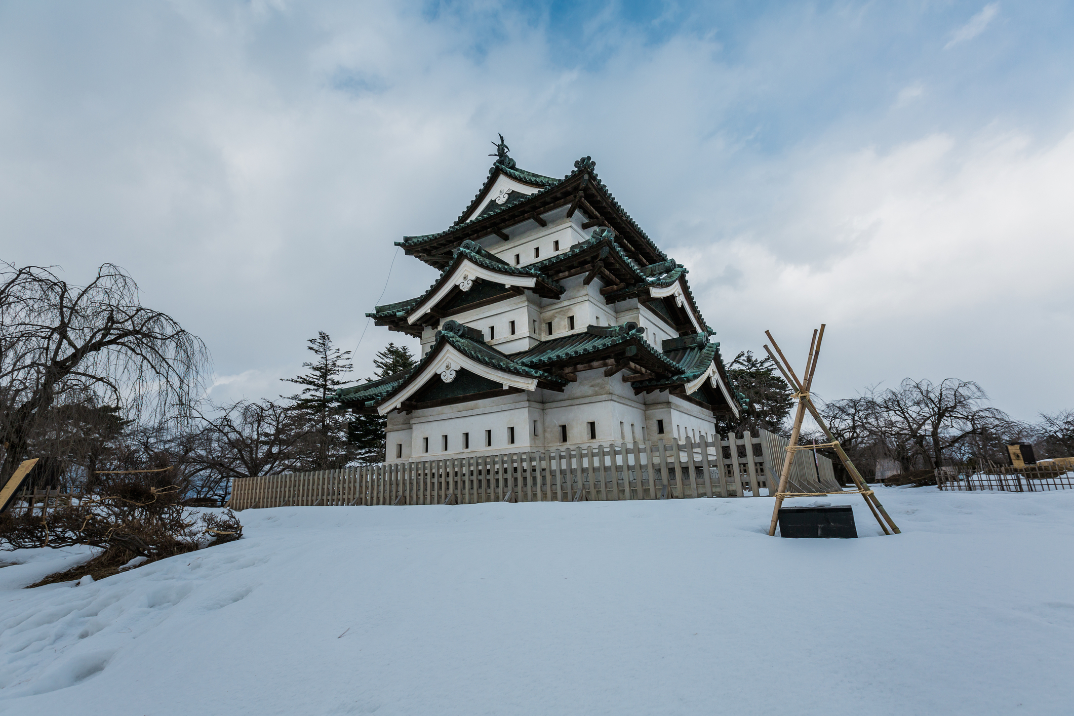 Hirosaki Castle during winter in Aomori, Japan.