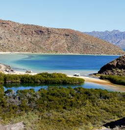 Family camping in the Loreto bays in the sea of baja california, mexico