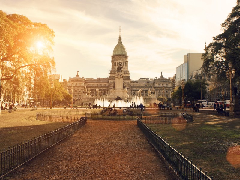 Buenos Aires, National Congress building at sunset.
