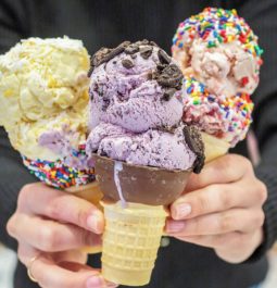 three cones full of ice cream at Sloan’s