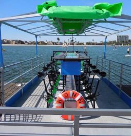 empty pedal-station boat at dock