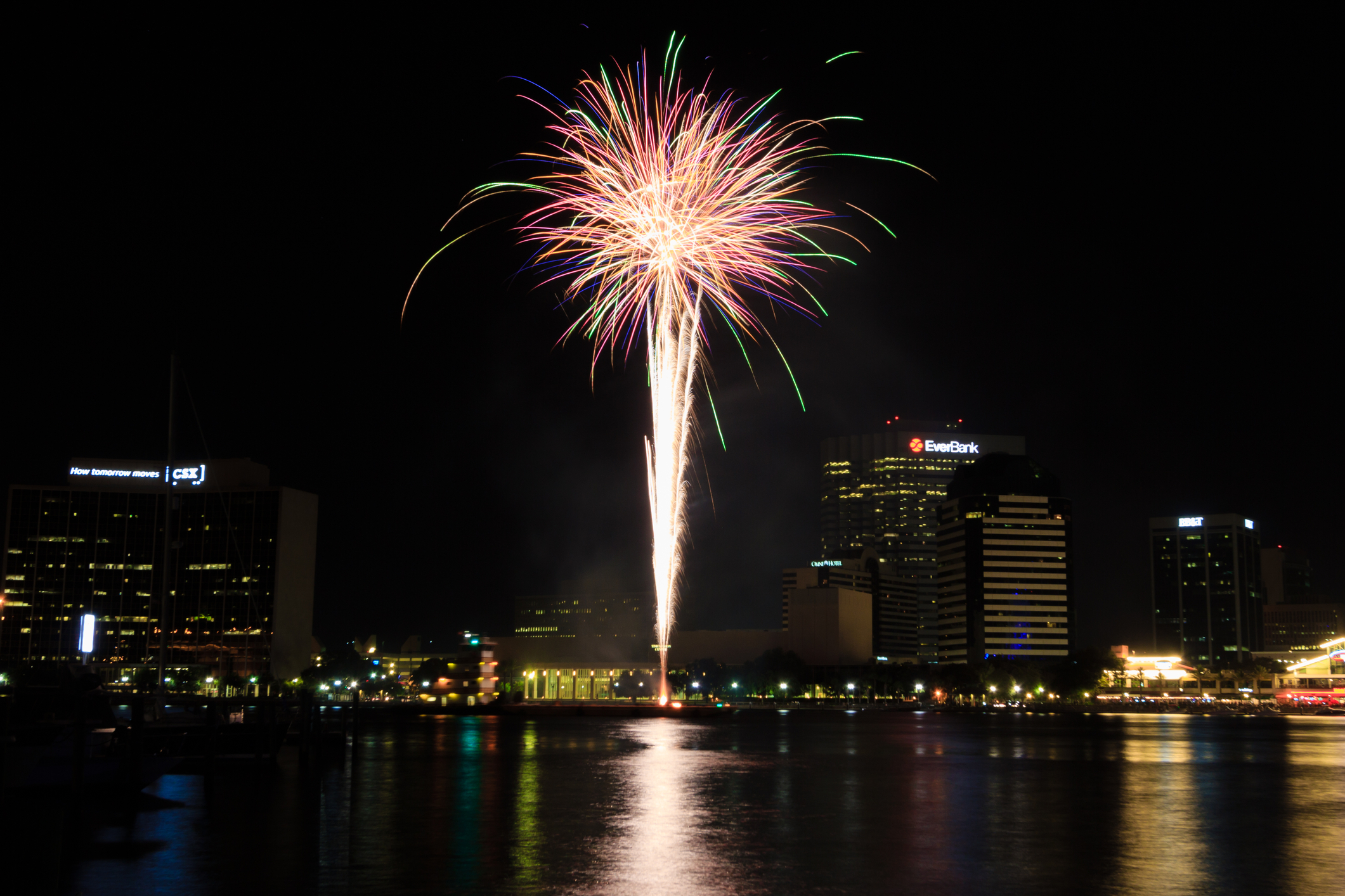 Downtown Jacksonville Florida at Night During Fireworks