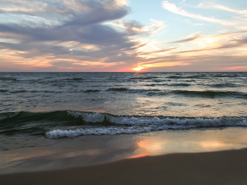 Beach sunset on Lake Michigan, Saugatuck, MI