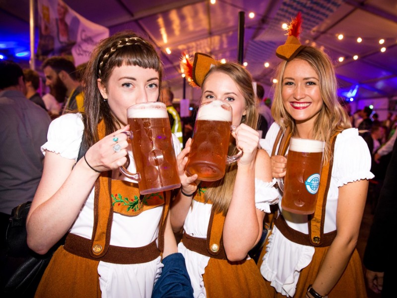 Ladies enjoying beer at Stockholm Oktoberfest