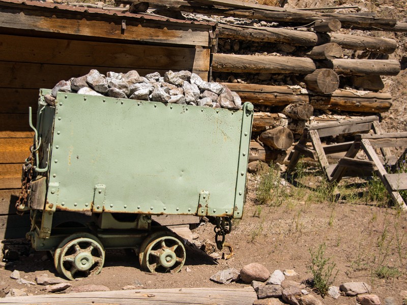 Historic ore cart used to carry silver and ore out of a mine in Creede, Colorado
