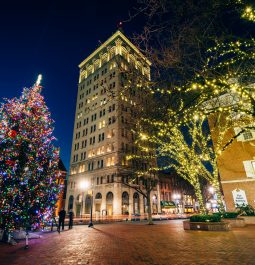 penn square lit up in lancaster