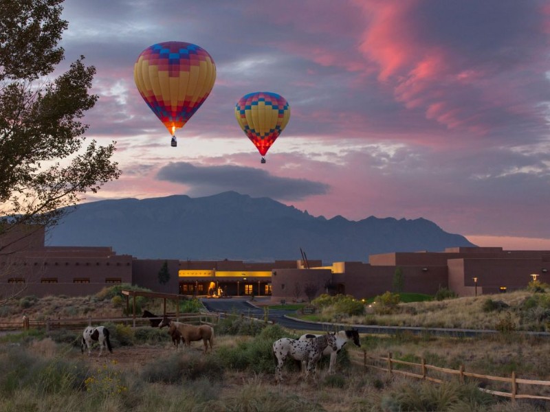 Hot air balloons over Hyatt Regency Tamaya Resort & Spa