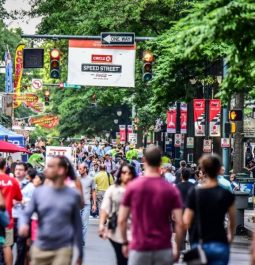 people walking along speed street