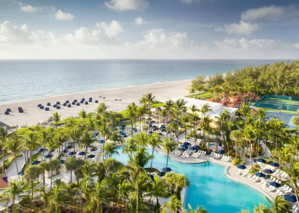 resort pool by the beach and ocean