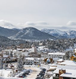 overview of small mountain village covered in snow