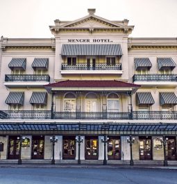 exterior hotel with window awnings