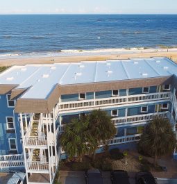 aerial view of beachfront resort