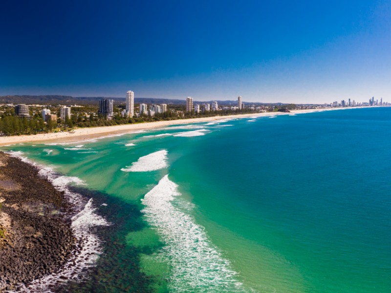 Aerial view of  Burleigh Heads, Gold Coast, Queensland, Australia