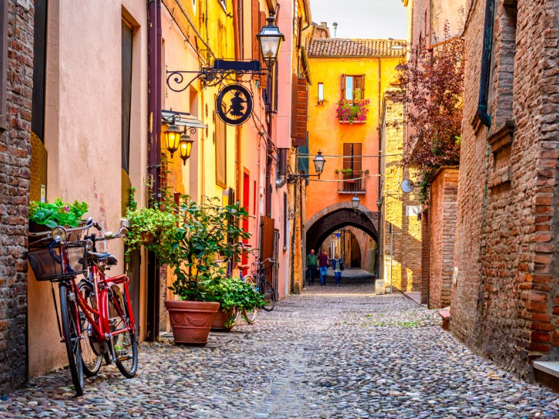 Cozy narrow street in Ferrara