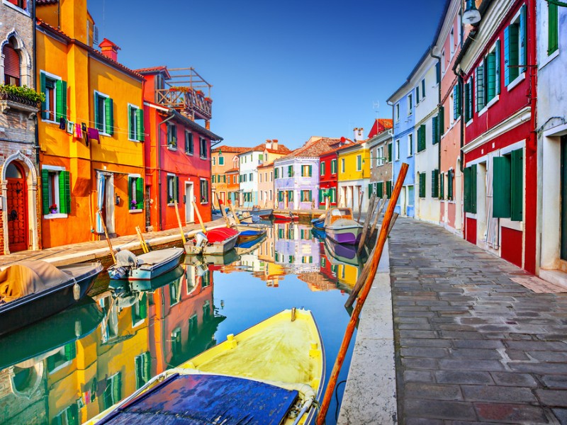 Colorful houses along the water in Burano