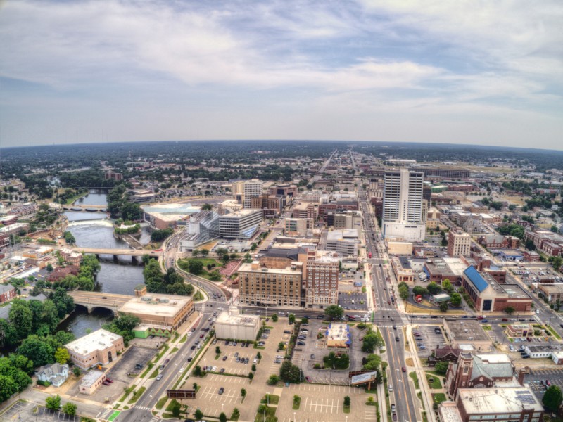 Aerial View of Downtown South Bend in Indiana