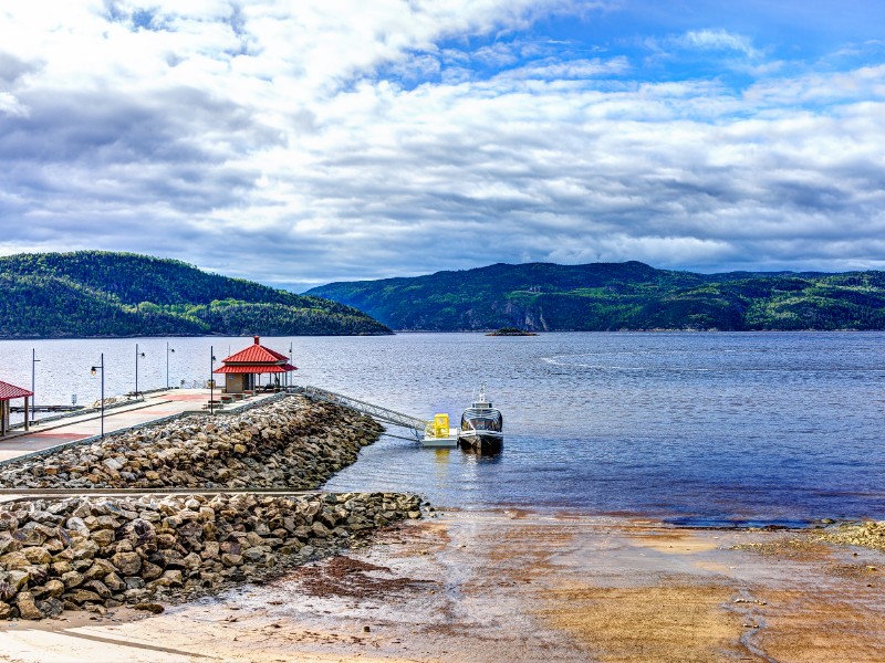 boat docked at Saguenay fjord river in
L'Anse-Saint-Jean Canada