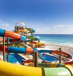 water slides at Crown Paradise Club Cancun