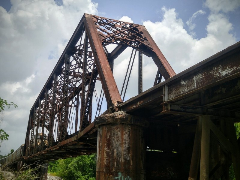 Train on Railroad Bridge over the Leaf River in Hattiesburg, Mississippi 