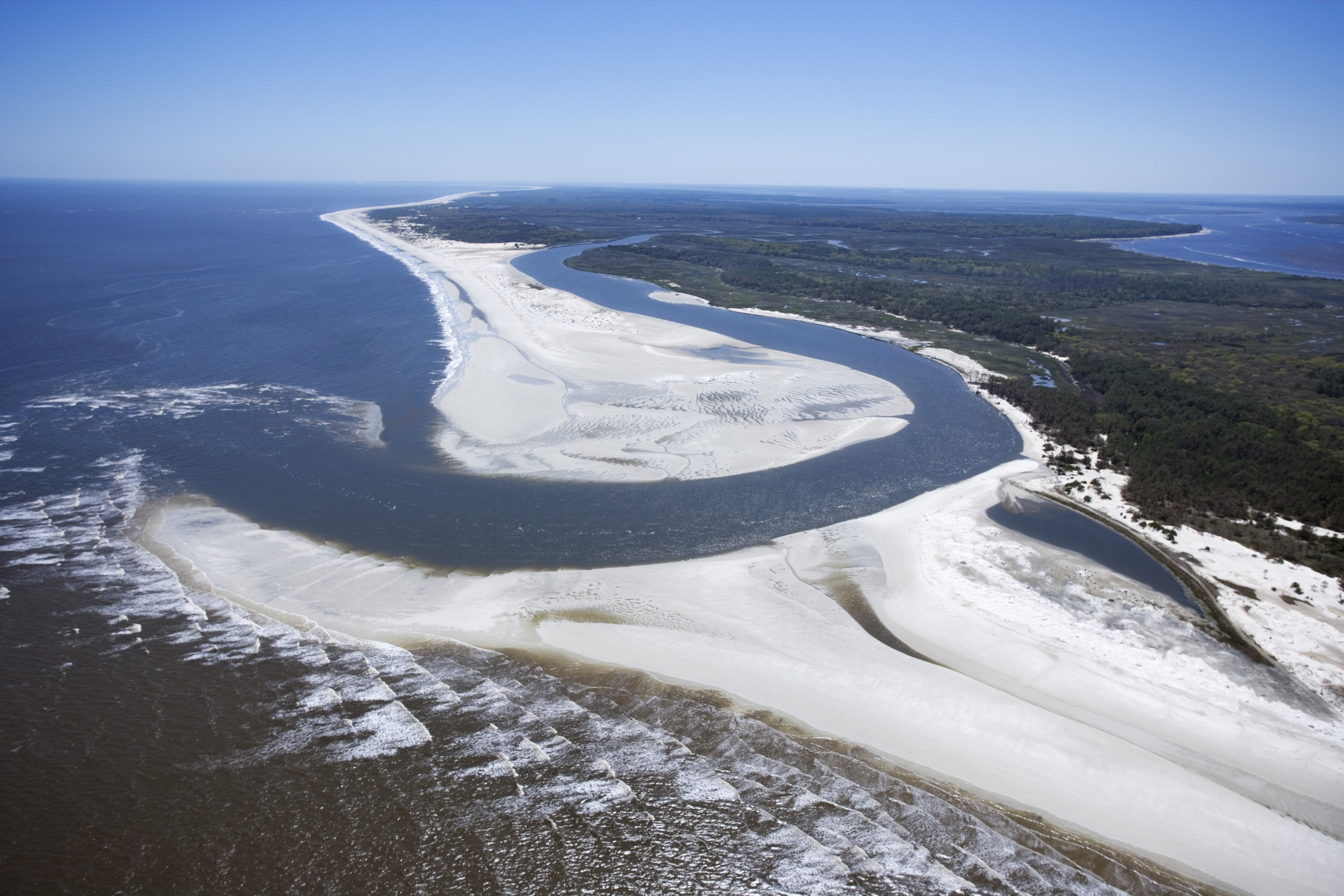 Aerial of coast at Cumberland Island National Seashore, Georgia.