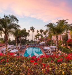 outdoor pool at La Valencia Hotel at sunset