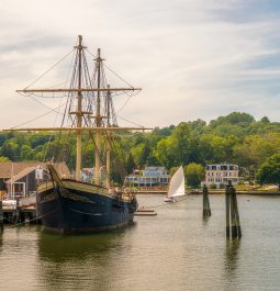 boat in harbor at mystic connecticut