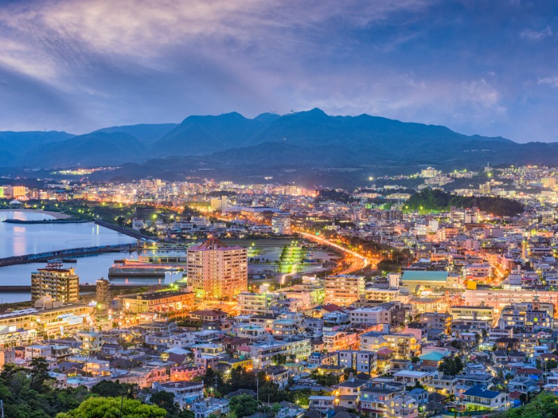 Nago, Okinawa, Japan downtown skyline.