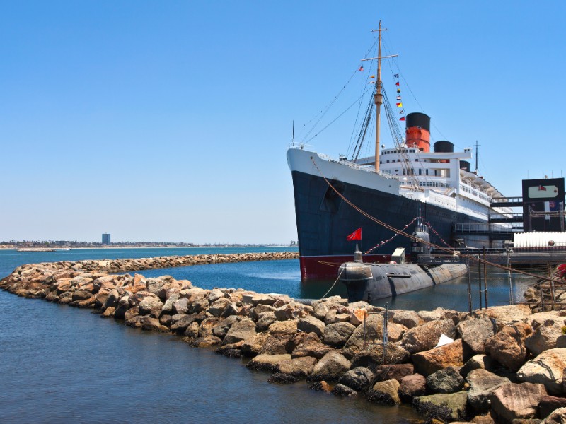 Queen Mary ship moored in Long Beach 