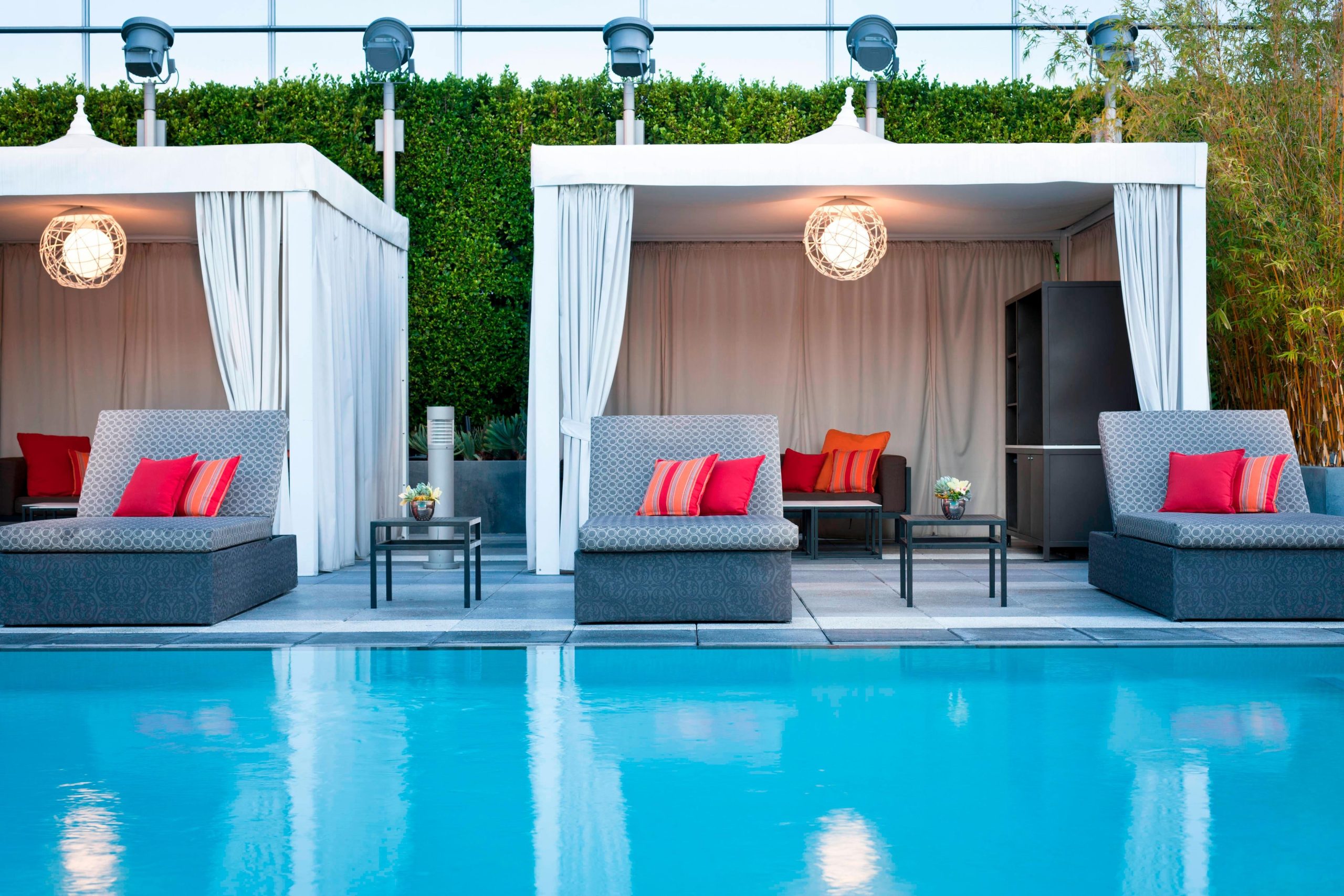 Poolside cabanas at JW Marriott L.A. Live.