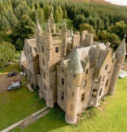 Aerial view of Balintore Castle