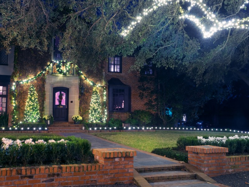 Brick house with Christmas lights, Houston