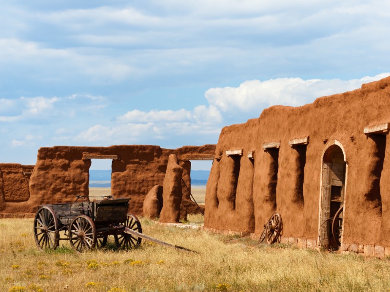 Old wagon and adobe ruins at Fort Union National Monument, NM