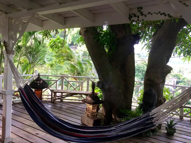 Veranda with hammock at Villa Karma Airbnb, Saint Vincent