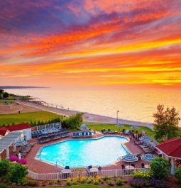 Inn at bay harbor outdoor pool at sunset