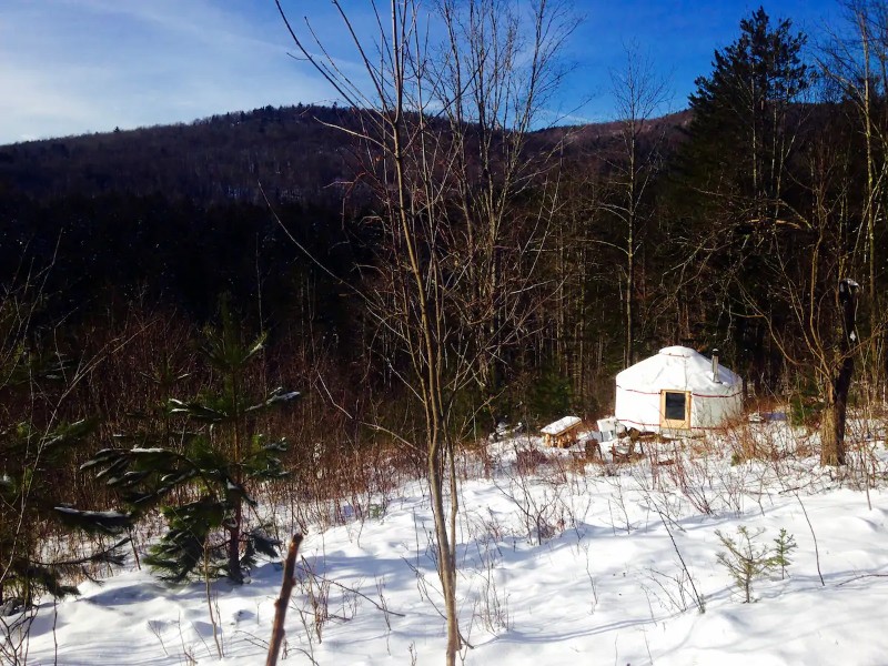 Winter at Four-Season Lower Yurt Stay on VT Homestead