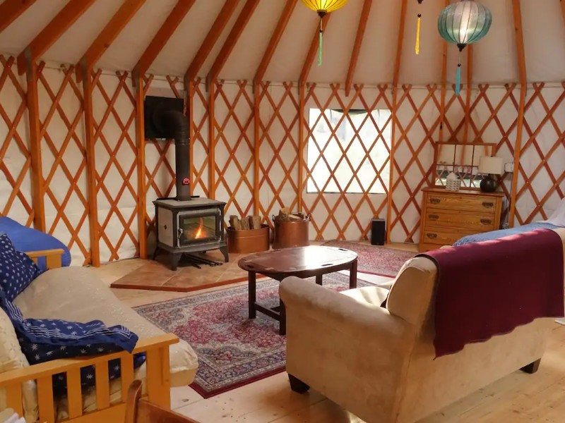 Inside Private 4-Season Country Yurt Close to Town