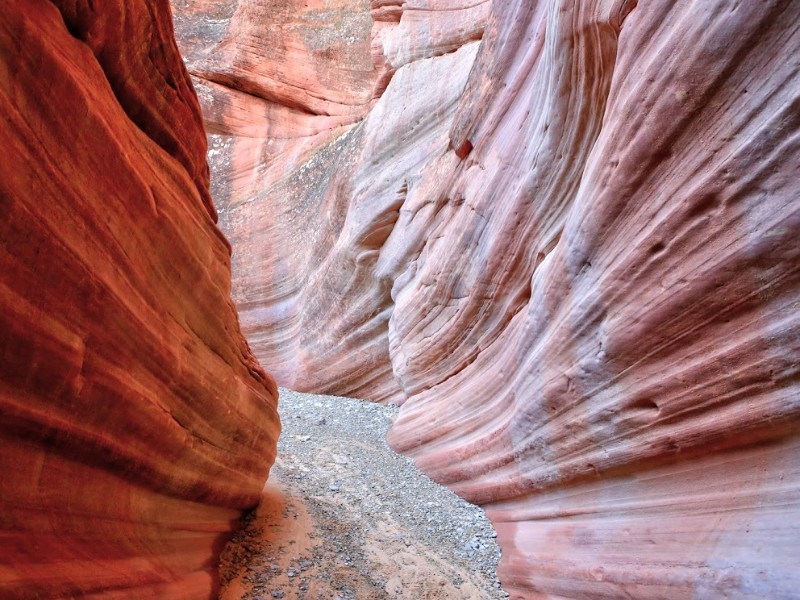 Walking through a slot canyon